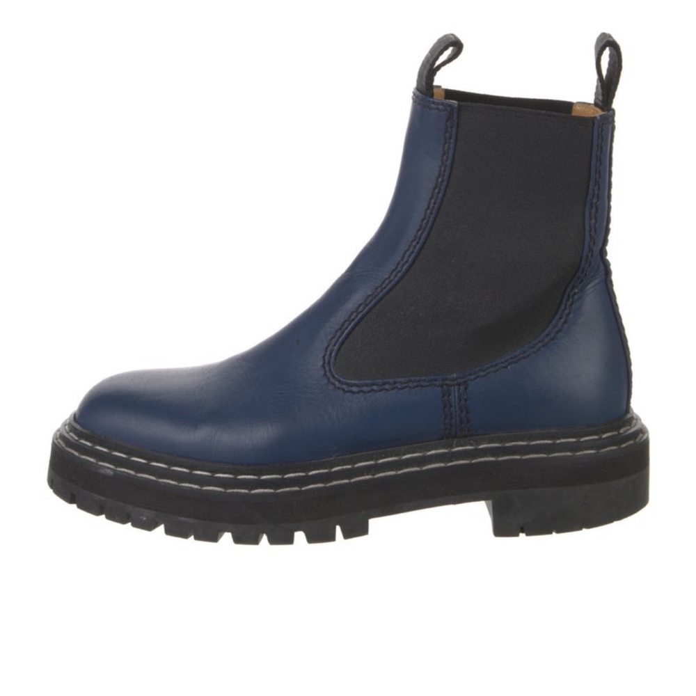 Proenza Schouler Leather Ankle Chelsea Boots Round-Toes with Grosgrain Trim - Picture 3 of 5
